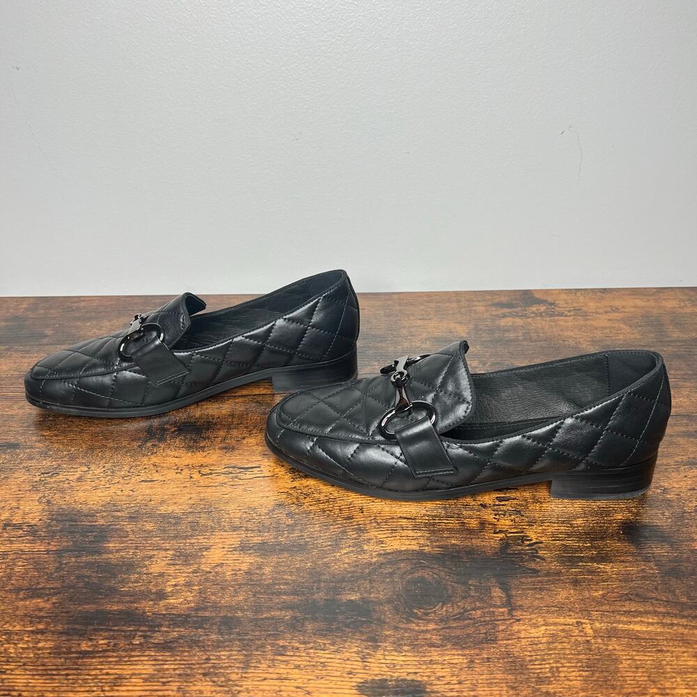 Bibi Lou Anthropologie Black Quilted Leather Loafers Sz 40 Old Money Minimalist - Picture 6 of 11